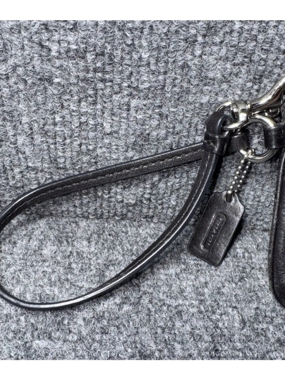 Coach Black Leather Wristlet Clutch with Logo Tag